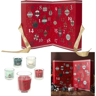 Adventskalender mit 24 Duftkerzen – 31 x 22 x 12 cm – Ausklappbarer Adventskalender - Festliche Geschenkverpackung - Rot - Rot