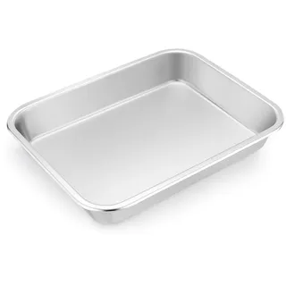 TEAMFAR Backblech, Edelstahl Rechteckig Auflaufform Kuchenblech 27cm | Lasagne Backform 27x21x4,5cm Brownie Kuchenform,Tiramisu Ofenform, Tiefes Fettpfanne, ungiftig & Gesund, Spülmaschinenfest