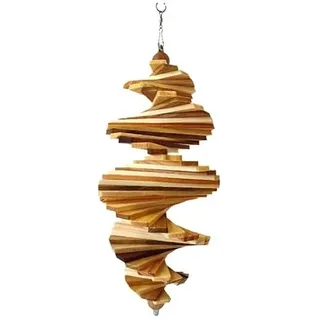 Windspiel Holz Garten – Windrad Spirale – Ø 14,5 cm – Massivholz Eiche Walnuss Kirsche – handgefertigt – Balkon Fenster Außen – dreht Sich bei jedem Luftzug