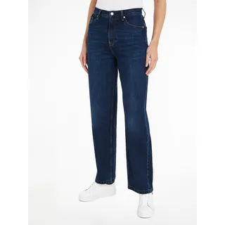 Straight-Jeans TOMMY HILFIGER "RELAXED STRAIGHT HW PAM" Gr. 32, Länge 32, blau (pam) Damen Jeans Weite mit Tommy Hilfiger Logo-Badge