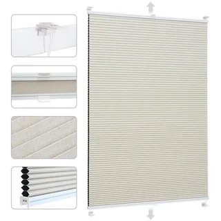 Sekey Wabenplissee Plissee ohne Bohren Verdunkelung Rollo 100% verdunkelnd Blickdicht, verdunkelnd, Klemmfix, Doppelseitige Schiene, Beige mit Textiloptik Thermo-Wabenplissee beige 25 cm x 100 cm