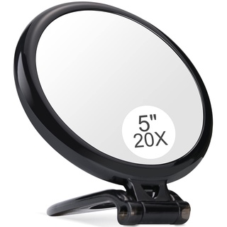 B Beauty Planet Handspiegel, φ12.7 cm doppelseitiger Spiegel, 20-fache und 1-fache Vergrößerung, Faltbarer Make-up-Spiegel mit Handheld-/Ständer,