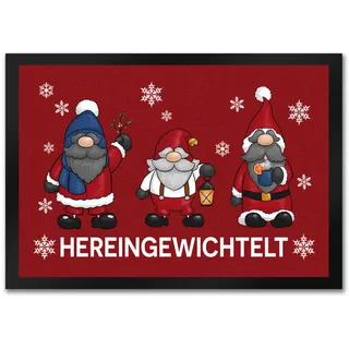 speecheese Hereingewichtelt Weihnachtswichtel Fußmatte in 35x50 cm in rot als schöne Begrüßung für den Türeingang zu Weihnachten und der Winterzeit