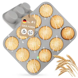 Backefix FLEXI 12er große Muffinform Silikon für 12 Muffins je 6,5cm und 3cm hoch | antihaftende Muffinformen Silikon, deutscher Standard, BPA frei | grosse Silikonform Muffins 12, spülmaschinenfest