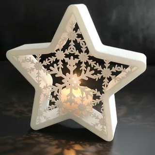 Weiße skandinavische LED-Deko | Nachhaltiger PLA-Teelichthalter | Premium 3D-Druck & handgefertigt in Tschechien (EU) – MyImagiNest (Schneeflockenstern)
