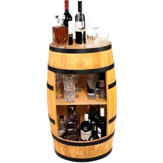 CREATIVE COOPER Weinfass Stehtisch - Mini Bar Regal Rund - Alkohol Shrank Flaschenregal Holz Regale - Holzfass Deko - Weinregal - Fassmöbel - Wine Rack - Möbel Wohnzimmer - Fassbar 80Cm High (Eiche)