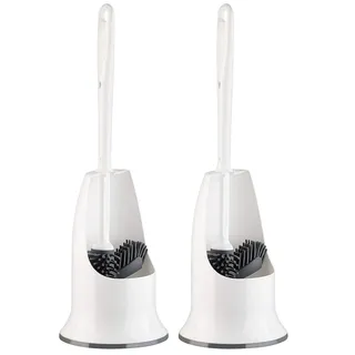 BadeStern WC Silikonbürsten: 2 WC-Silikon-Bürsten mit Spülrandreiniger & Halter, wechselbarer Kopf (Bürstengarnitur, Klobürste ohne Borsten, Toilette)