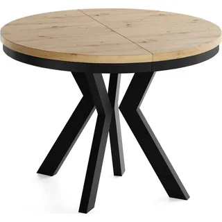 WFL GROUP Runder Ausziehtisch 80-130 x 77 cm Hellbraun