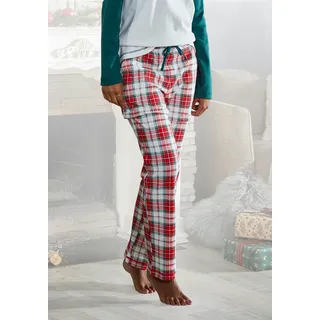 Schlafhose LASCANA Gr. 40/42, N-Gr, rot (rot, ecru) Damen Hosen Pyjamas mit Karomuster