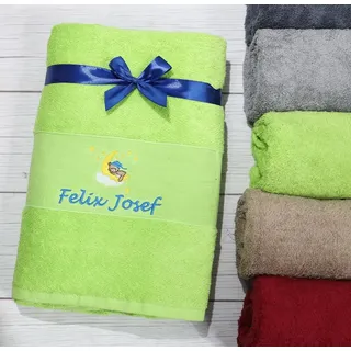 BotoHome Personalisiertes Saunatuch 100x150 cm Grün – 100% Baumwolle, 500 g/m2 Premiumqualität, mit Name Bestickt, Oeko-TEX Standard 100, weich & saugfähig (Grün, 100 x 150 cm + Motiv)