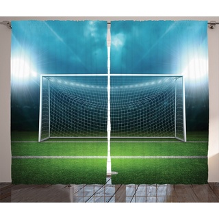 Gardine »Schlafzimmer Kräuselband Vorhang mit Schlaufen und Haken«, Abakuhaus, Sport Fußball-Fußball-Spiel blau|grün 280 cm x 225 cm