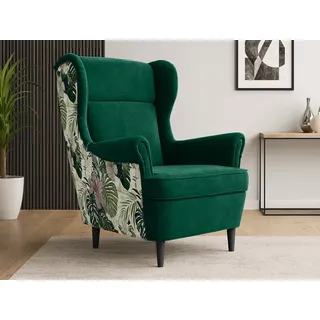 beautysofa Ohrensessel HAVANA 70 x 100 x 80 cm Flaschengrün