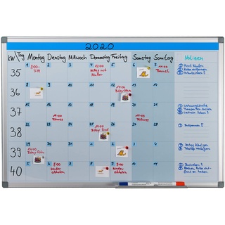 Relaxdays Whiteboard, Wochenplaner, abwischbar, magnetisch, Planungstafel mit Stiftablage, Magnetwand 60 x 90 cm, weiß, 1 Stück