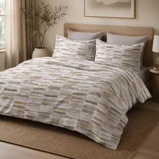 Juego De Funda Nórdica Matrimonial Salano, Con Funda De Almohada, Percal Lavable, 300x250 Cm, Gris Paloma