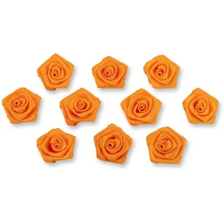 Creativery Satinrosen 3cm 10 Stück Stoffblumen zum Basteln Dekorieren Hochzeit Geschenkverpackung Blütendeko Tischdeko Handarbeit Stoffrosen Deko Blume Orange
