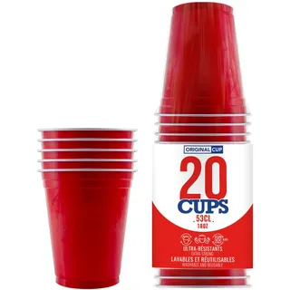 20er Pack Offiziellen Original Red Cups | Amerikanische 53cl Becher rot | Beer Pong | Premium Qualität | Becher aus wiederverwendbaren Plastik | Spülmaschinenfest | OriginalCup®
