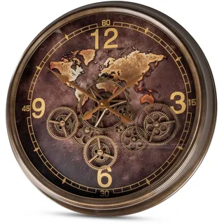formano Wanduhr Weltkarte (drehende Zahnräder, Braun, Weltkarte, H: cm) braun