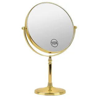 Omgoods – 8 Zoll Kosmetikspiegel mit 10-facher und 1-facher Vergrößerung – Doppelseitiger Tischspiegel - Gold