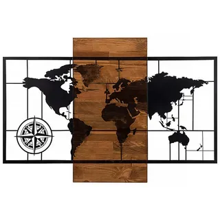 Asir Wanddekoration 58x85 cm Landkarte Holz/Metall - Schwarz/Braun