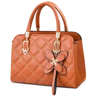 NICOLE & DORIS Damen Handtaschen Reißverschluss Schultertaschen Einkaufstasche Umhängetasche für Damen PU Leder Tasche Mit Blütenblatt Anhänger Orange