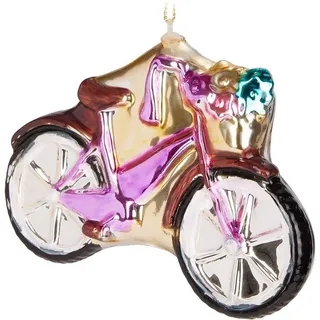 Brubaker Fahrrad Pink mit Glitzer - Handbemalte Weihnachtskugel aus Glas - Mundgeblasener Christbaumschmuck Figuren Lustig Deko Anhänger Baumkugel - 12,3 cm