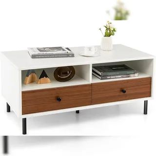 Costway Couchtisch Weiß/Braun Holz 48 x 95 x 45 cm