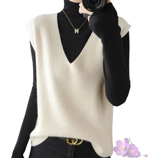 GDKRTNAJ Herbst/Winter Damen Strickweste aus Kaschmir, leichte, ärmellose Pulloverweste, Basic-Weste, lockere Oberteile (Beige,M)