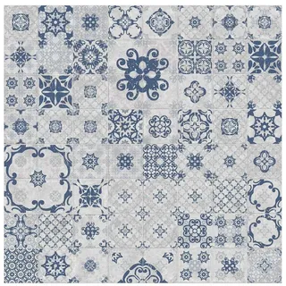 Bilderdepot24 Teppich Vinyl Wohnzimmer Schlafzimmer Flur Küche Fliesen Vintage, quadratisch - blau glatt, nass wischbar (Küche, Tierhaare) - Saugroboter & Bodenheizung geeignet blau 160 cm x 160 cm