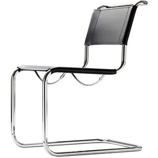 Thonet Freischwinger S33 Sitz und Rücken Kernleder schwarz Gestell verchromt 49x85x66 cm