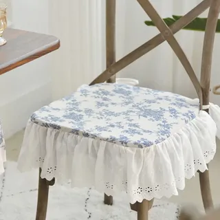 Yadlan Stuhlkissen mit BäNdern RüSchen, Vintage Sitzkissen Esszimmer Landhaus, Sitzpolster Stuhl 42x38 mit FüLlung Und KissenhüLle, Stuhlauflagen KüChenstuhl mit BäNdern rutschfest Boden, 1er Set