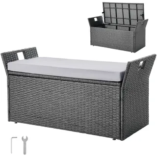 VEVOR Gartenbank Sitztruhe Sitzbank Auflagenbox Kissenbox PE-Rattan 104x45x52cm