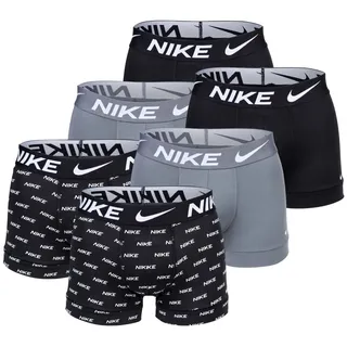 NIKE Herren Boxer Shorts, 6er Pack - Trunks, Dri-Fit Micro, Logobund Schwarz/Grau/Logo L