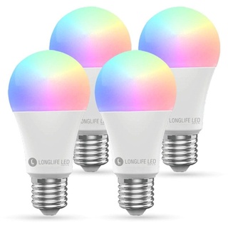 longlifeled gmbh 4er Set E27 10W RGB+CCT Wi-Fi Smart LED-Lampe 806 Lumen