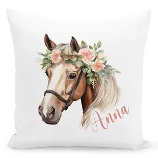 Kissen mit Pferdemotiv personalisiert Pferdekissen Dekokissen für Pferde Mädchen Pferdemädchen Geschenk Kinderzimmer Kuschelkissen Kinderkissen 40x40 cm inkl. Füllung und Bezug
