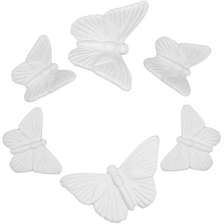 Keramik-Schmetterling Weiß Wanddeko Hängend Am Badezimmer Wohnzimmer Garten Wandskulptur 6er Set (6)