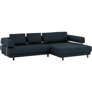Stylife Ecksofa, Dunkelblau, Metall, Echtleder, Dickleder, 3-Sitzer, Füllung: Polyurethan (Pur), Ottomane rechts, L-Form, 307x188 cm, Goldenes M, Typenauswahl, Fußauswahl, Lederauswahl, Stoffauswahl, seitenverkehrt erhältlich, Hocker Rücken echt, individuell planbar, Wohnzimmer, Sofas & Couches, Wohnlandschaften, Ecksofas