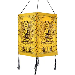 Lokta Papier Hänge Lampenschirm, Deckenleuchte, Buddha 2 gelb | Handgeschöpftes Naturpapier, warmes Licht, unebene Oberfläche, ideal für gemütliche Räume, traditionelles Design.