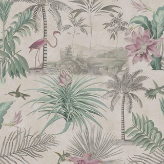 Vliestapete, Grau, Pink, Kunststoff, Papier, Flamingo, 52x1005 cm, Made in Europe, Tapeten Shop, Vliestapeten