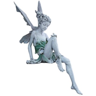 Juoungle Gartenfigur Gartendeko Gartenfiguren für Außen, Harz Elfen Skulptur mit Flügeln weiß