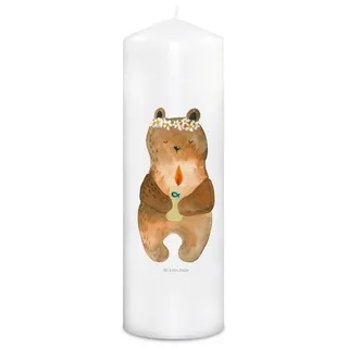 Mr. & Mrs. Panda Formkerze 29 x 8 cm XL Bär Kommunion - Weiß - Geschenk, Taufkerze, Kerze mit Dr (1-tlg), Warmes Licht weiß