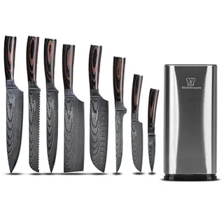 Küchenkompane Messer-Set Küchenkompane 9tlg. Messerset inkl. Messerblock (2-tlg) braun|silberfarben