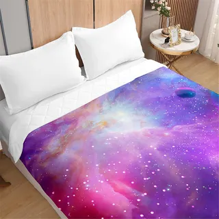 Odot Galaxie Tagesdecke Bettüberwurf Steppdecke für Doppelbett Einzelbett Kinder, 3D Bettdecke Stepp Decke Tagesdecken mit Präge Wohndecke Gesteppt Klimaanlage (100x150cm,Lila funkelnd)