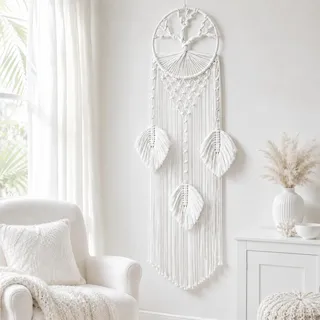 Traumfänger Lebensbaum Makramee Wandbehang, Boho Wanddeko Boho Style Dreamcatcher für Wohnzimmer Schlafzimmer Flur, Handgefertigt Gewebt Dekoration für Zuhause