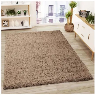 Vimoda Teppich Shaggy, Hochflor-Teppich Uni in Nougat, Rechteckig, Höhe: 30 mm, Einfarbig, Teppich Wohnzimmer, Schlafzimmer, in Hellbraun braun Rechteckig | 200 cm x 280 cm x 30 mm