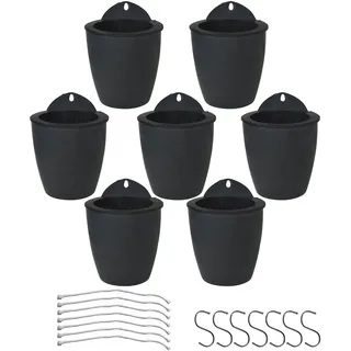 HOSTIC 7 Packungen Lazy Blumentöpfe Regal Wasser Pflanztopf Wände Selbstbewässernder Blumentopf mit Haken Geeignet für Innen- und Außenbereich Schwarz