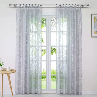 Joyswahl Voile Gardine in Ausbrenner Qualität mit edlem Ranken-Design transparenter Vorhang »Jessica« Unifarbiges Schals Wohnzimmer Fensterschal BxH 140x145cm Grau mit Kräuselband 1 Stück