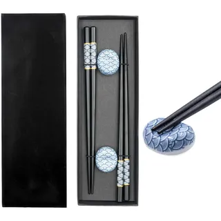 Intirilife Essstäbchen Set 2-tlg. Edelstahl 22,7 cm Schwarz/Blau