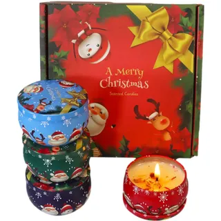 pologmase Weihnachts-Sojakerzen-Geschenkset | 4 Stück Duftkerzen für Damen - Langlebiges Aromatherapie-Kerzengeschenk, Sojawachskerzen im Glas, Geschenk für Weihnachten, Erntedankfest