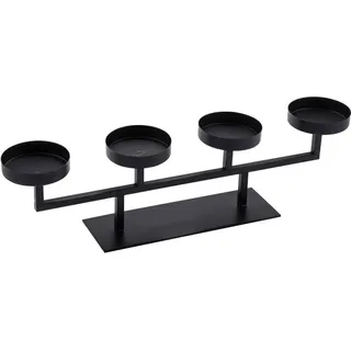 Advents Kerzenständer schwarz für 4 Stumpenkerzen - 48 x 13 cm - Metall Kerzenleuchter eckig - Adventsleuchter Adventskranz Weihnachten Tisch Deko