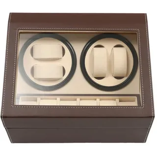 FENGLY Uhrenbeweger, Automatik Uhrenbeweger für 4 Uhren, Watch Winder mit 6 Aufbewahrungsfächern, Flexiblem Uhrenkissen, Uhrenkasten Watchwinder Box für Herren und Damen